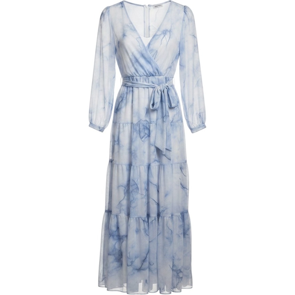 Calvin Klein Maxi Dress Blue White 12 Boho Chiffon Wedding modest